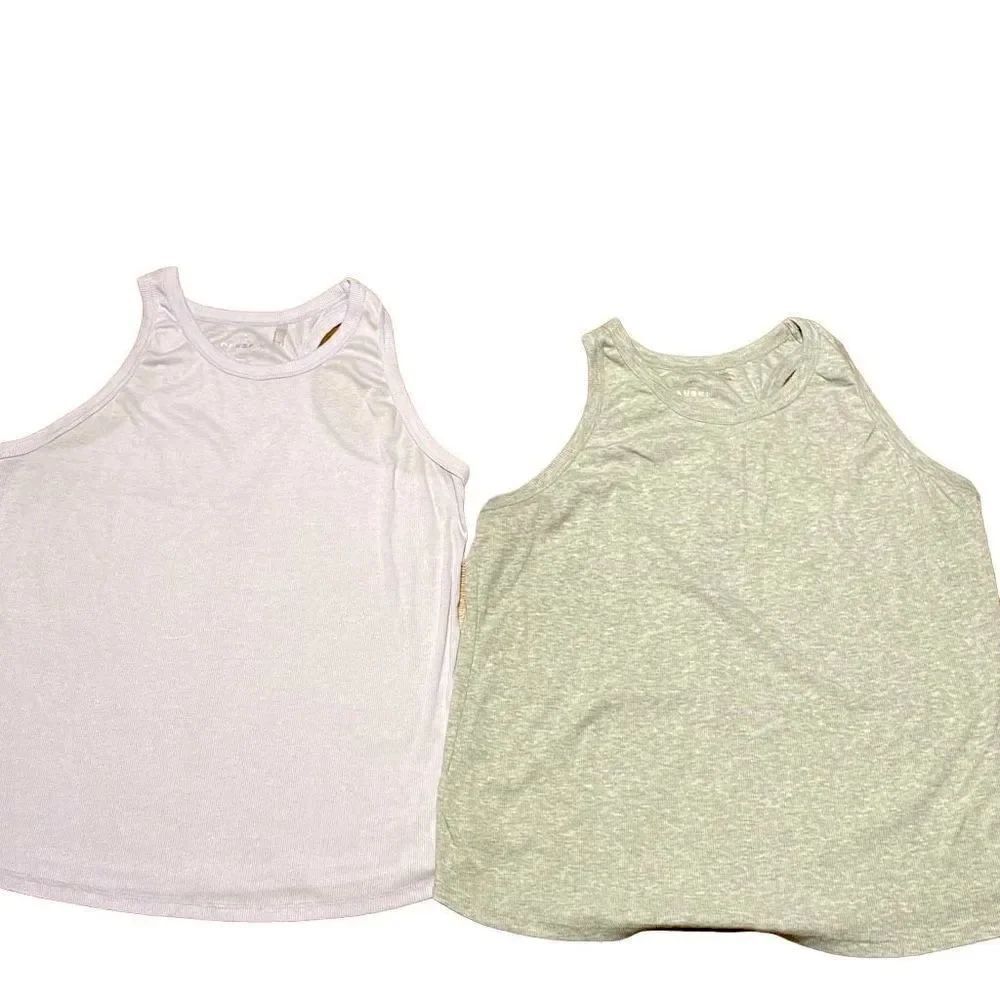 Lot of two Danskin soft rib knit tank tops one gray, one lavender XL